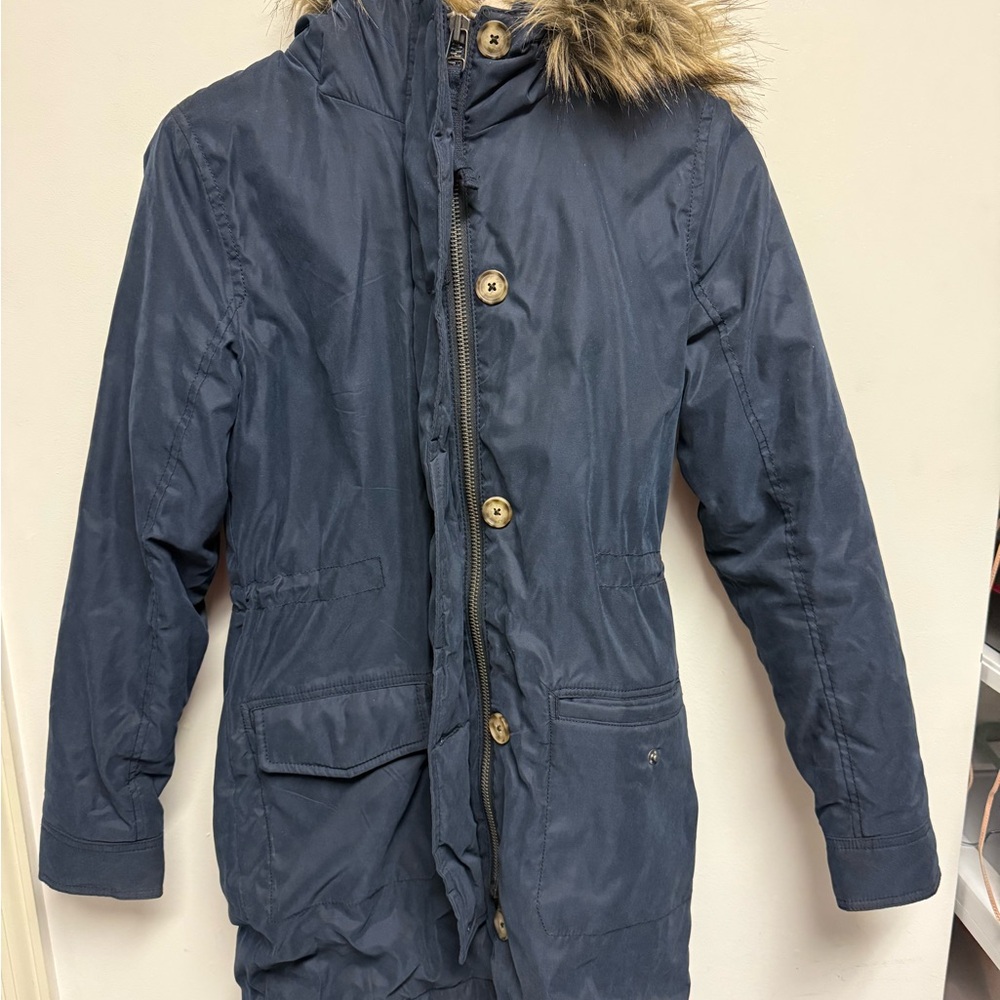 Abercrombie & Fitch Navy Parka with Faux Fur Trim